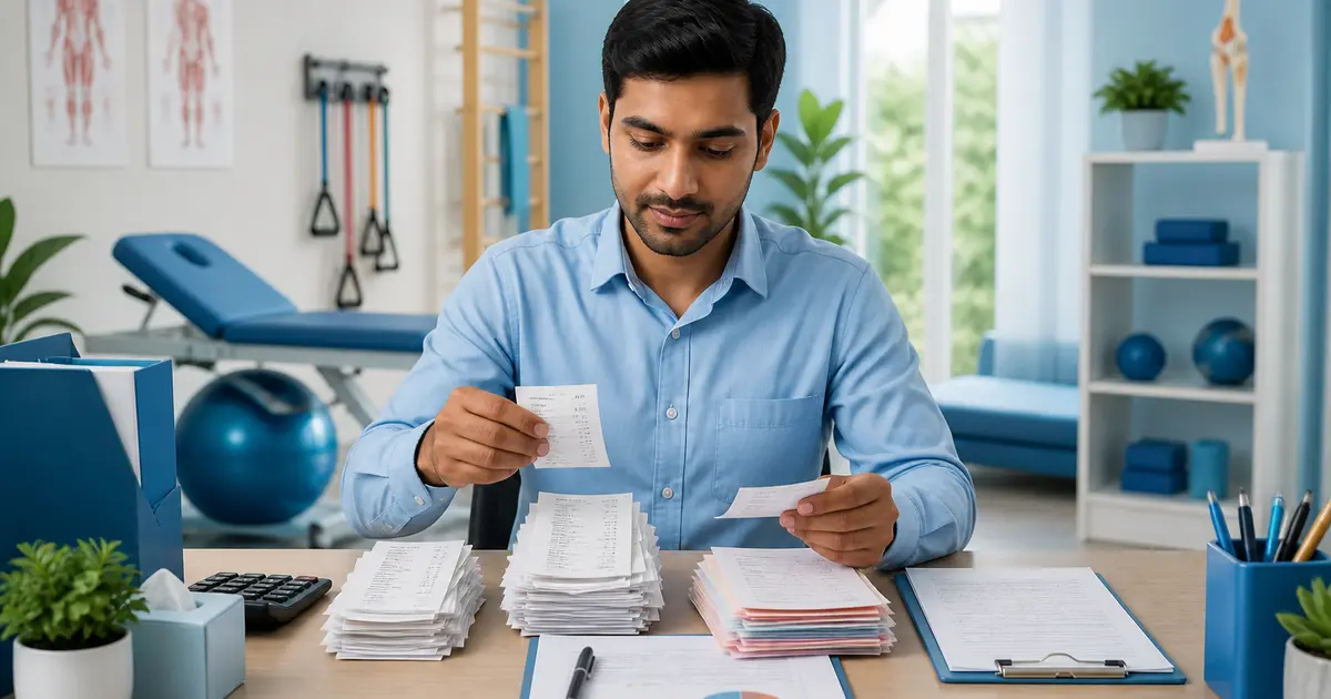 Physiotherapy Daily Cash and Expense Reconciliation workflow illustration for a Bangladesh physiotherapy center